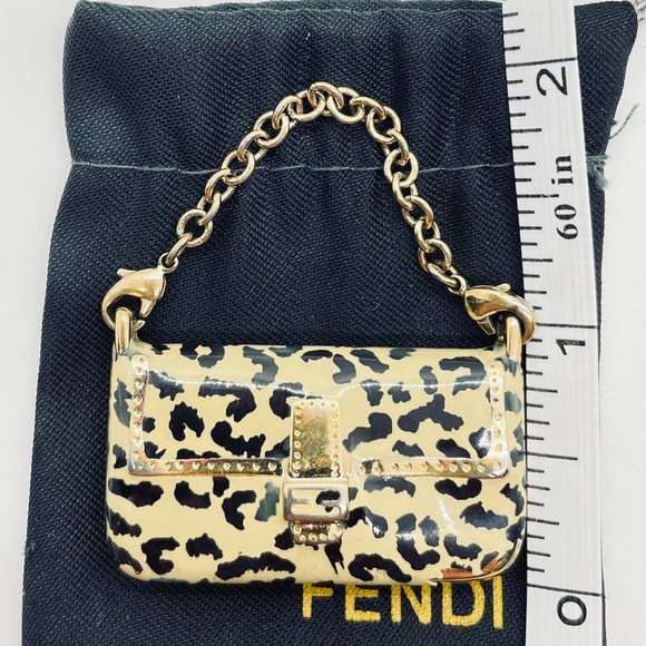 FENDI Leopard Print Enamel and Gold Mini-Purse Charm with Dustbag - Picture 7 of 7